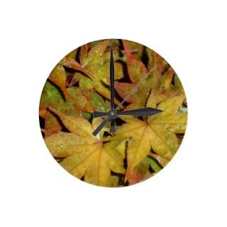 Yellow Leaves on the Japanese Maple Tree Photo Round Wall Clock