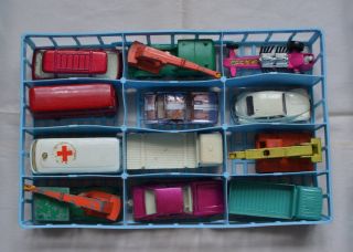 Lot of 3 Matchbox Mini Cases (1969) +61 Cars (mostly Lesney, Superfast