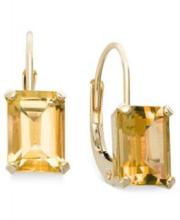 14k Gold Earrings, Emerald Cut Citrine Leverback Earrings (3/4 ct. t.w