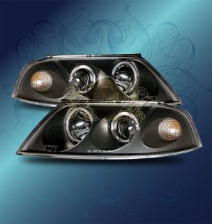 02 05 Volkswagen Passat Dual Halo Projector Blk Black Headlights Lamps