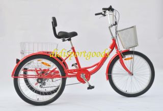  Adult Tricycle Bicycle 6 Speed Trike 3 Wheels Black Blue Red