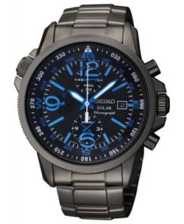 Seiko Watch, Mens Solar Chronograph Black Ion Finish Stainless Steel