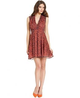 French Connection Dress, Sleeveless Printed Chiffon A Line   Womens