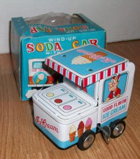 Vintage 1960s Japan Tin Windup Ice Cream Truck w Box
