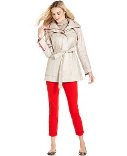 Calvin Klein Coat, Funnel Neck Hooded Belted Raincoat   Womens Coats