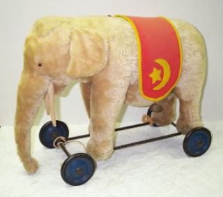 Vintage Large Steiff Elephant on Wheels with Noisemaker Growler US