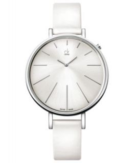 ck Calvin Klein Watch, Womens Swiss Equal White Leather Strap 41mm