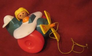Vintage Fisher Price Propeller Airplane Plane Pull Toy 1980 Made USA