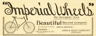 1896 Vintage Ad Imperial Bicycle Wheels Tire Ames Frost   ORIGINAL