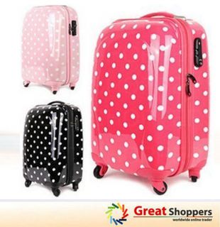 New Light Weight Dot Pattern Trolley Luggage Travel Hard Case 24 Pink