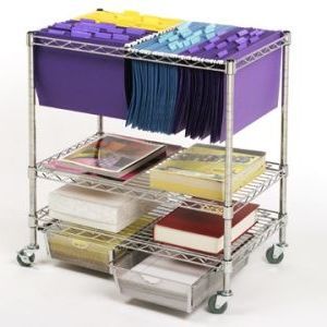 New Heavy Duty Chrome File Cart with Storage Drawers