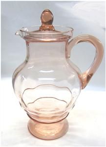 Pink 1930s Depression Glass Covered Lemonade Pitcher Deco Ripples