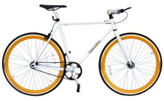 Bike Fixie Bike Road Bicycle 54cm White w Deep 43mm Orange Rims