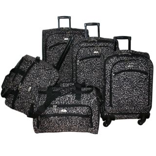 American Flyer Animal Print 5 Piece Spinner Luggage Set Black Leopard