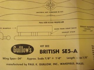 Guillows British s E 5A Model Airplane Kit Kit 202