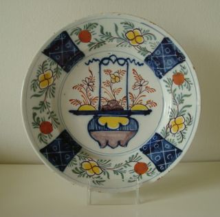 Superb 18th Century Dutch Delft Plate Kangxi Vase Polychrome Ø 22