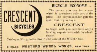 1899 Ad Western Wheel Works Antique Crescent Bicycles Chicago Bikes