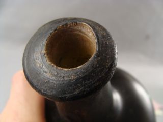 Antique 1720 30 English Mallet Black Glass Squatty Olive Green Wine