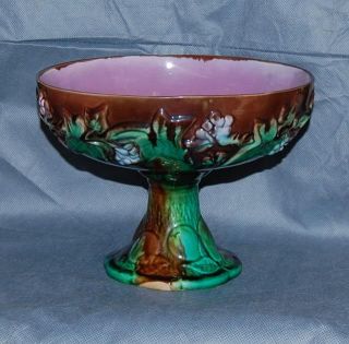 Antique Majolica Pottery Ivy Berry Pear Compote