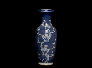 Large Chinese Antique 18th C Blue and White Flower Rouleau Vase Signed