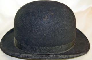 Original Antique Vtg Black Bowler Derby Mens Hat Size 7
