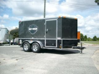 7x12 Double Motorcycle Enclosed Trailer w Harley Davidson Decals Blk