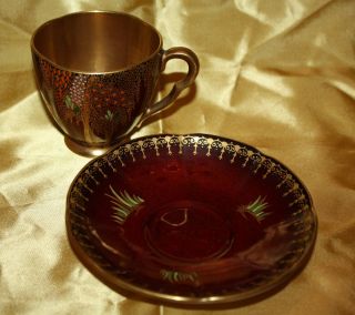 Antique 1930s Carlton Ware Cup and Saucer Demitasse Set New Stork