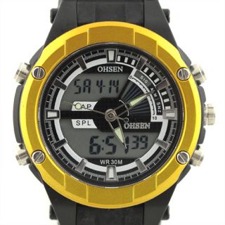 Yellow Sports Quartz Mens Unisex Watch Analogy LED WR 30M Brand New