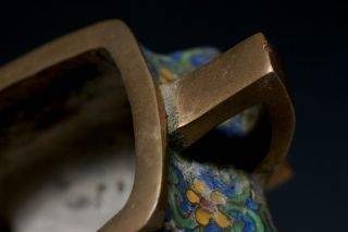 Antique China Bronze Incense Burner Footed Censer Enamelled Marks M29