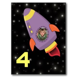 Space Rocket Boys Birthday Photo Template Invite Post Cards