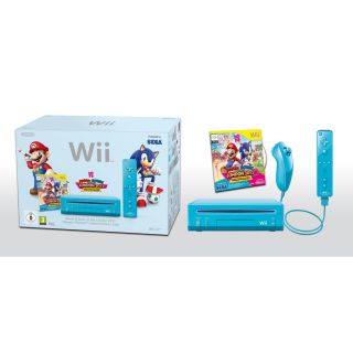 Wii Konsole blau mit Mario & Sonic bei den Olympischen Spielen
