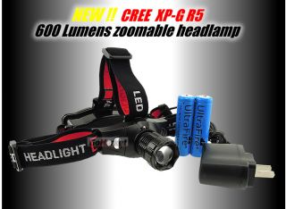 600Lm CREE XP G R5 LED Headlamp Headlight Zoom+18650+ch