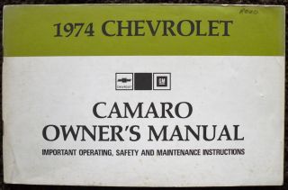 CHEVROLET CAMARO 1974 ILLUSTRATED OWNERS MANUAL