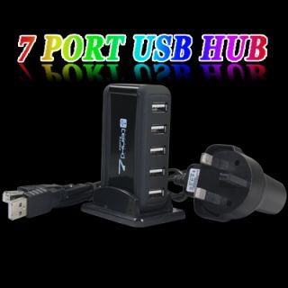 UK STOCK MAINS POWERED 7 PORT USB 2.0 HUB * FREE POST *