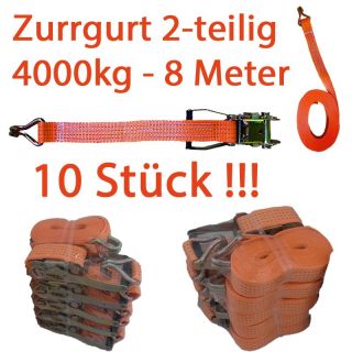 10 STUCK Zurrgurt 50mm 2tlg mit Spitzhaken 8m 4t 4to 4000kg Alternativ