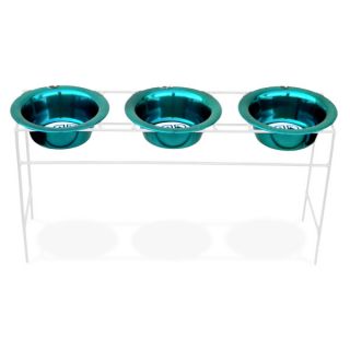 Platinum Pets White Triple Modern Diner Stand with Bowls   Teal