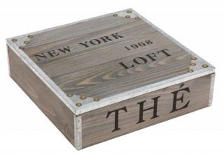 Teekiste NEW YORK Teebox HOLZ Teedose Dose Tee Box NEU