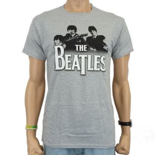 The Beatles   Band over Logo Band T Shirt, grau meliert