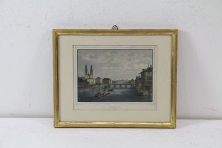 Orig. colorierter Stahlstich Ansicht Zürich um 1850 A.J.Terwen