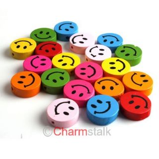 250 Smiley MIX Farbe Holz Reizend Charms Spacer Beads Perlen 18x6mm
