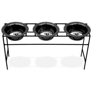 Pets Black Triple Modern Diner Stand w/ Bowls   Chrome
