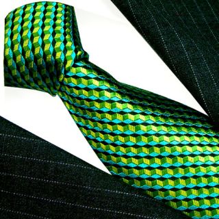 36053 LORENZO CANA Grün karierte Krawatte 100% Seide Karos Green Silk