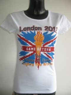 GAMES RETURN OLYMPIA 2012 LONDON DAMEN T SHIRT WEISS MADE IN UK M L
