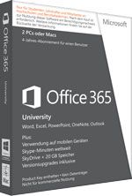 Microsoft Office 365 University   2PCs/MACs   4 Jahres Abonnement
