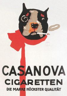 Casanova Plakat von Ludwig Hohlwein um 1920 Hund Zigaretten Werbung