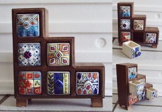 moroccan spice jewelry sewing ceramic wooden cabinet