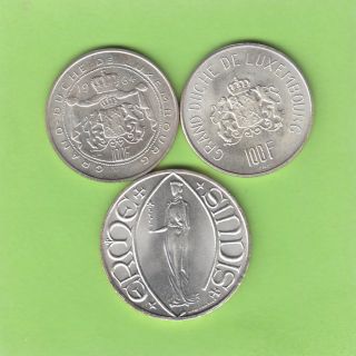 nsw leipzig Luxemburg 3 große Silbermünzen, 61 Gramm