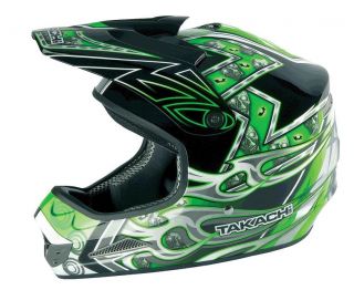 Takachi Motorrad Cross Helm TK76 Dekor Skull grün   XS 