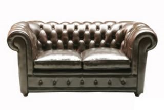 OXFORD klassisches Ledersofa 2 Sitzer Sofa Leder Chesterfield Couch