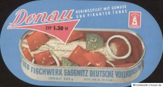 Etikett   Heringsfilet mit Gemüse   VEB Fischwerk Sassnitz / Rügen